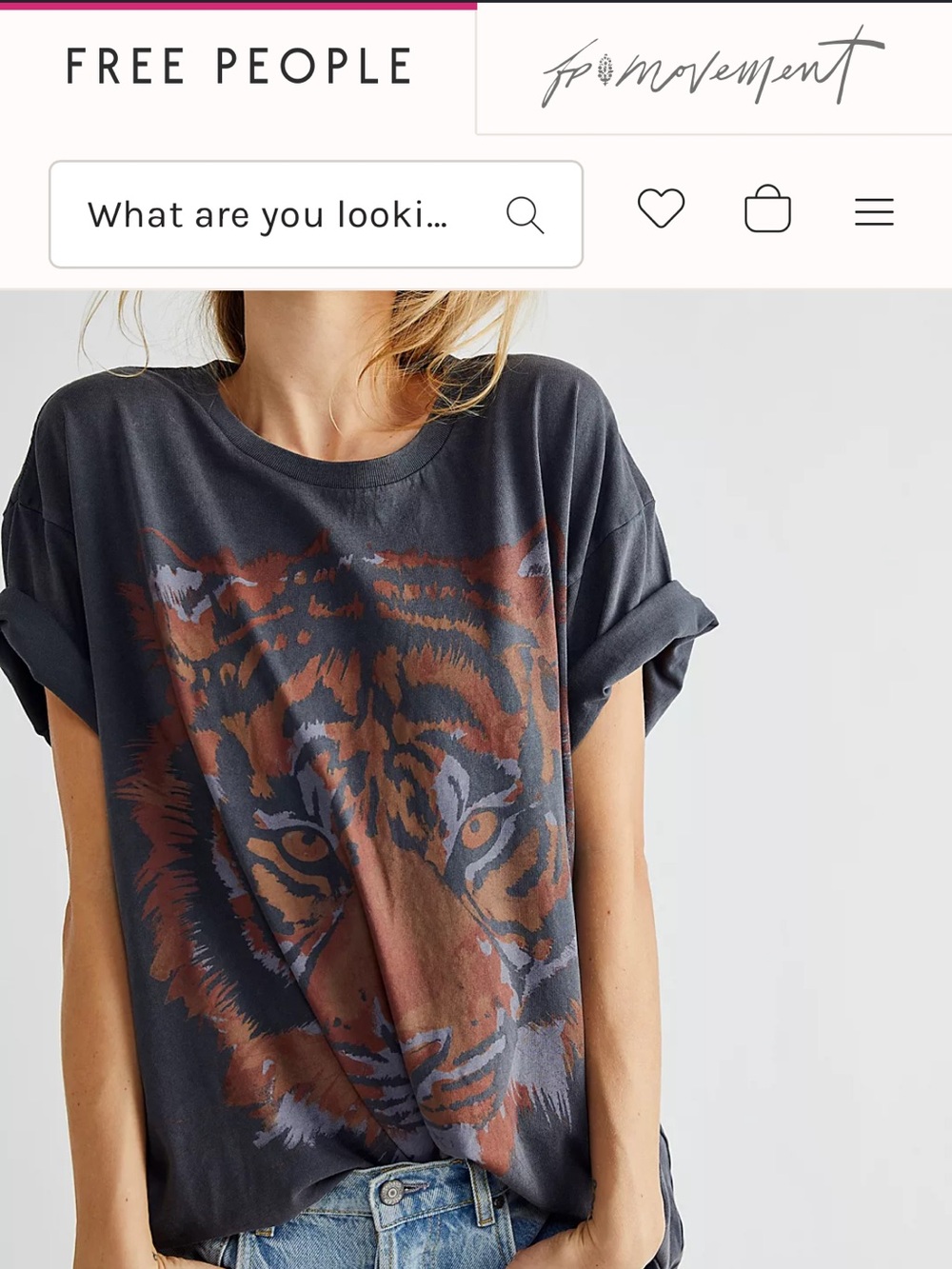 Free People Charcoal Tiger Graphic Short-Sleeve Tee